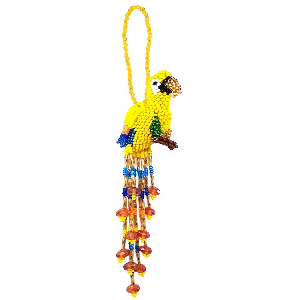 Beaded Parrot Figurine Seed Bead Fringe Dangle Ornament