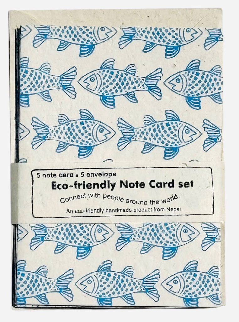 GSS1820 Stat A2 Fish note set, turq/crm