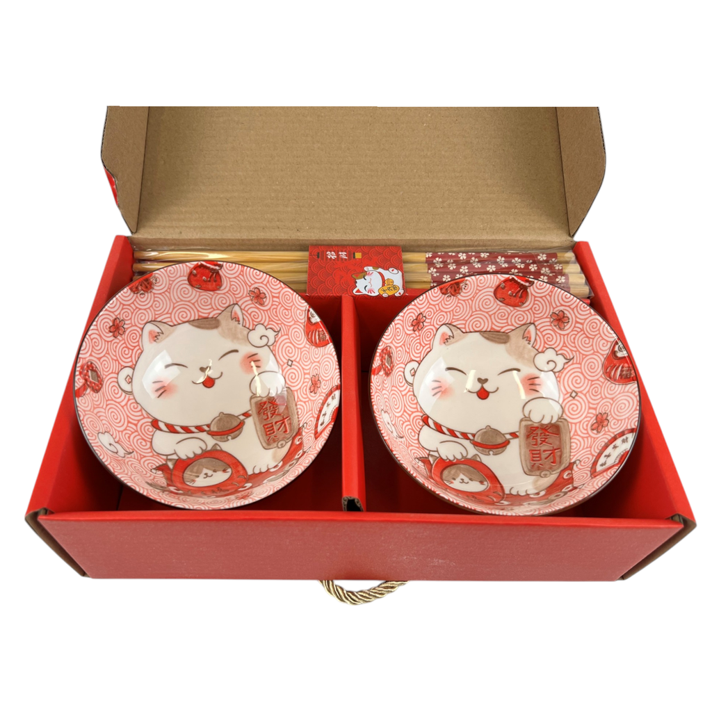 Maneki Neko Lucky Cat Double Rice Set of 10oz 4.5