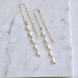 Beaded Threader Earrings, Cream Tube