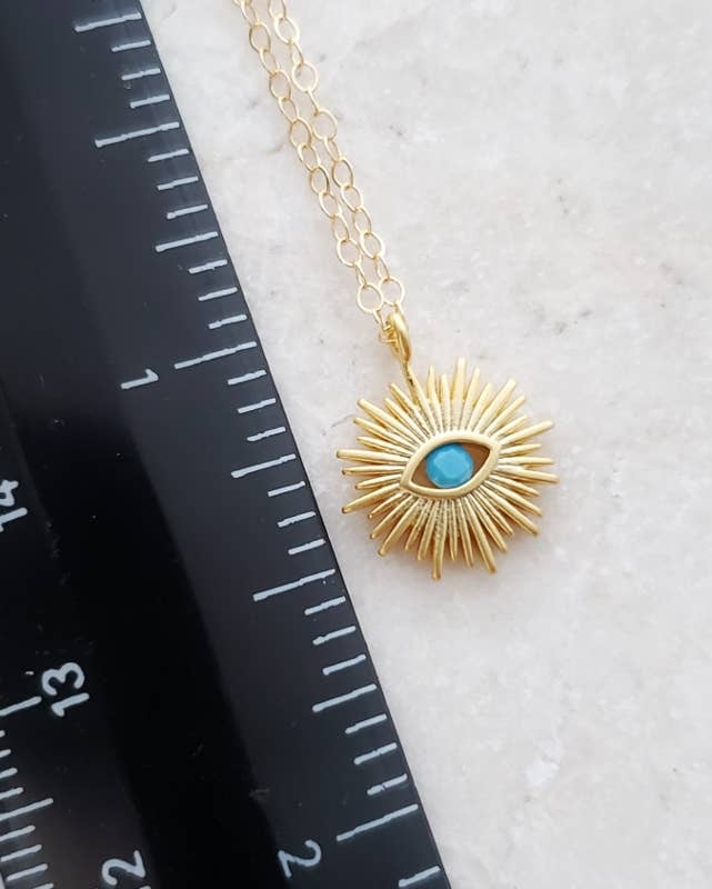 Gold Sunburst Evil Eye Necklace