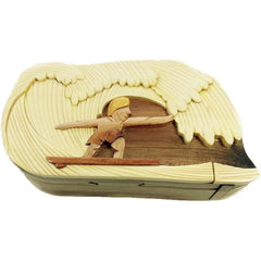 Surfer Dude, Red Interior - Hand Carved Keepsake Gift Box