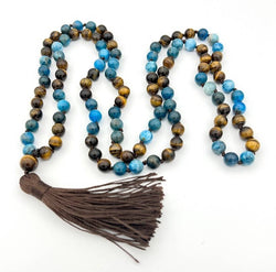 Apatite & Tiger's Eye Knotted 108 Bead Mala - 8mm