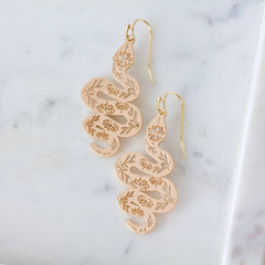Lotus Snake Earrings: Gold Plated