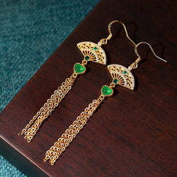 Lux Fan with Golden Tassel Earrings