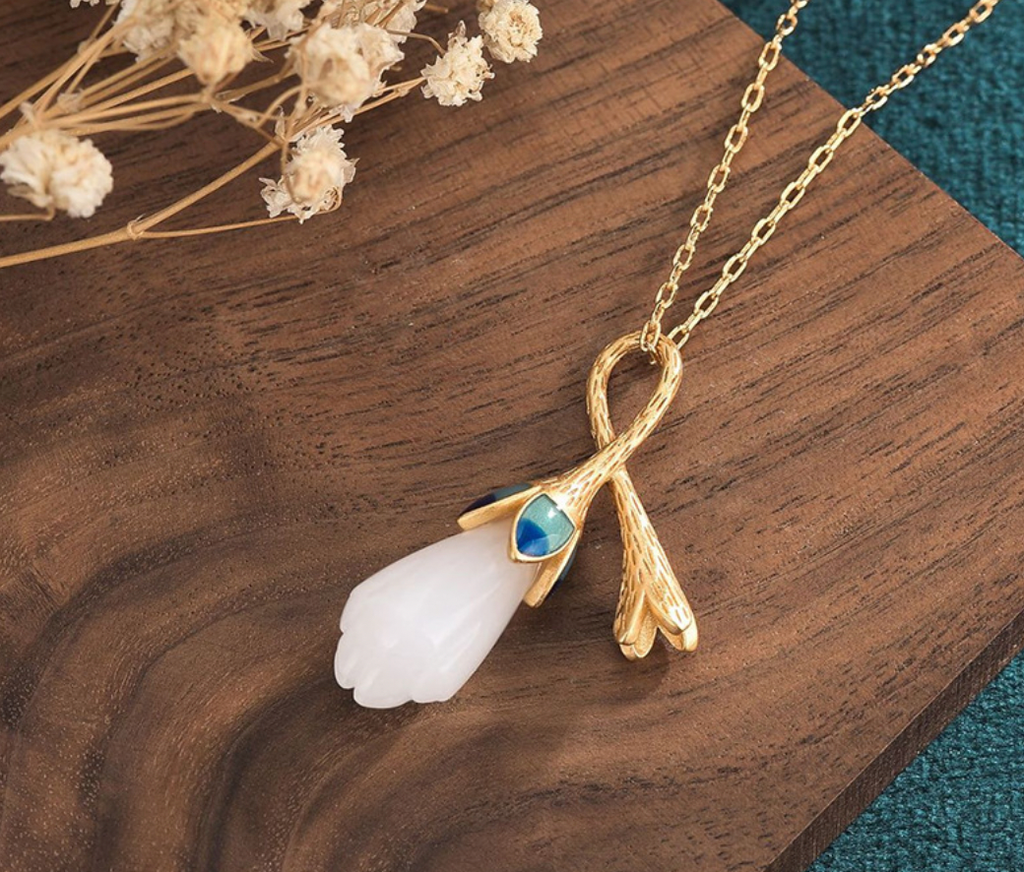 Jade Magnolia Flower Necklace