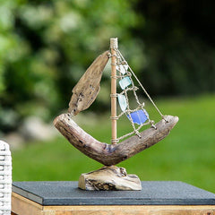 Driftwood Boat with Multi Color Recycled Bottles: Small 13