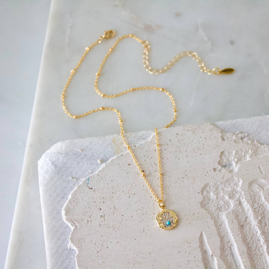 Turquoise and CZ Hamsa Necklace