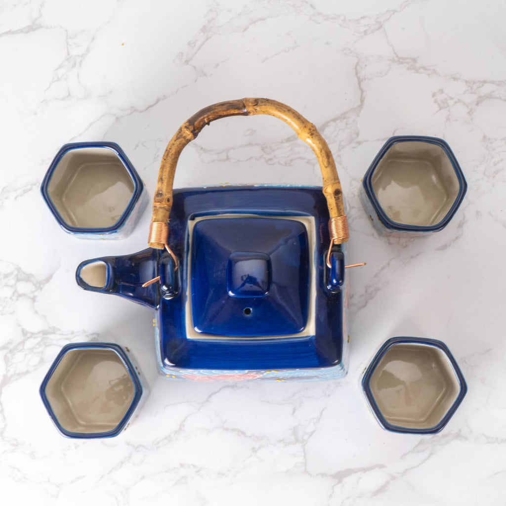 Great Wave Tea Set 20oz Tea Pot with 4 Hexagon Cups (4/8)