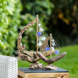 Driftwood Boat with Multi Color Recycled Bottles: Small 13