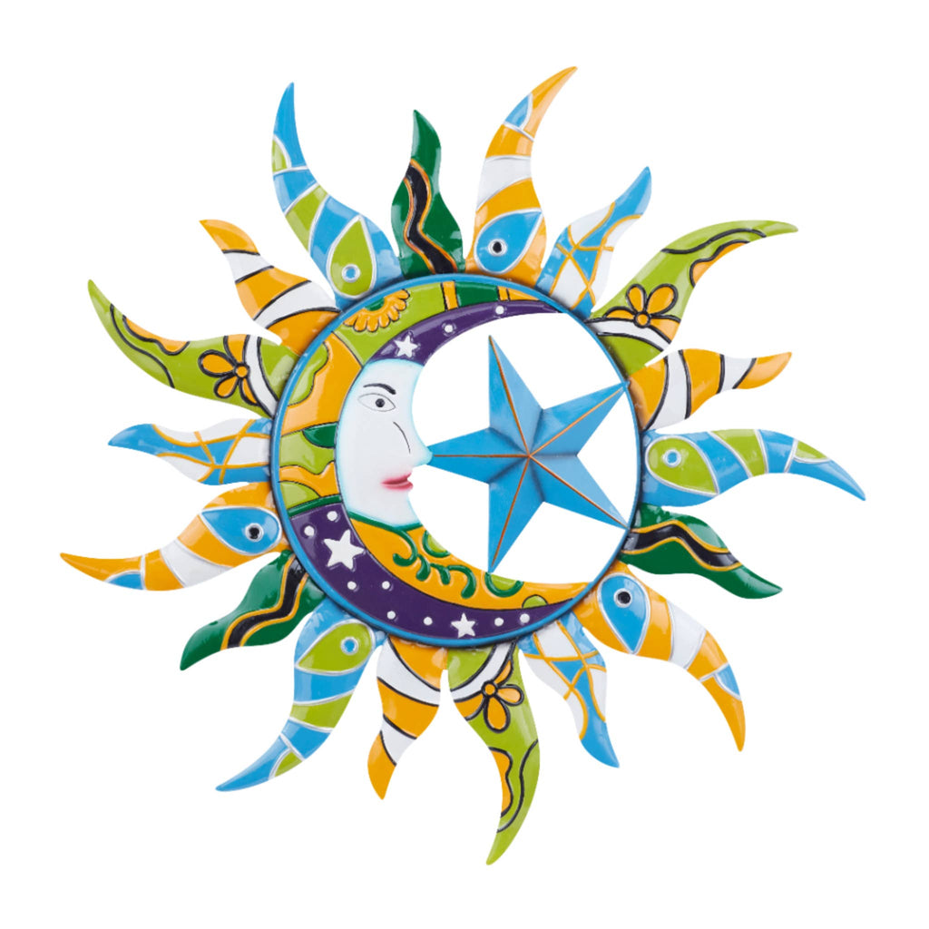 METAL BLUE ECLECTIC SUN FACE WALL DECOR 36