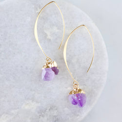Amethyst, Apatite, Rose Quartz Nugget Drop Earrings , Amethyst
