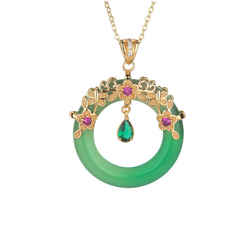 Golden Flower Ring over Chalcedony Necklace