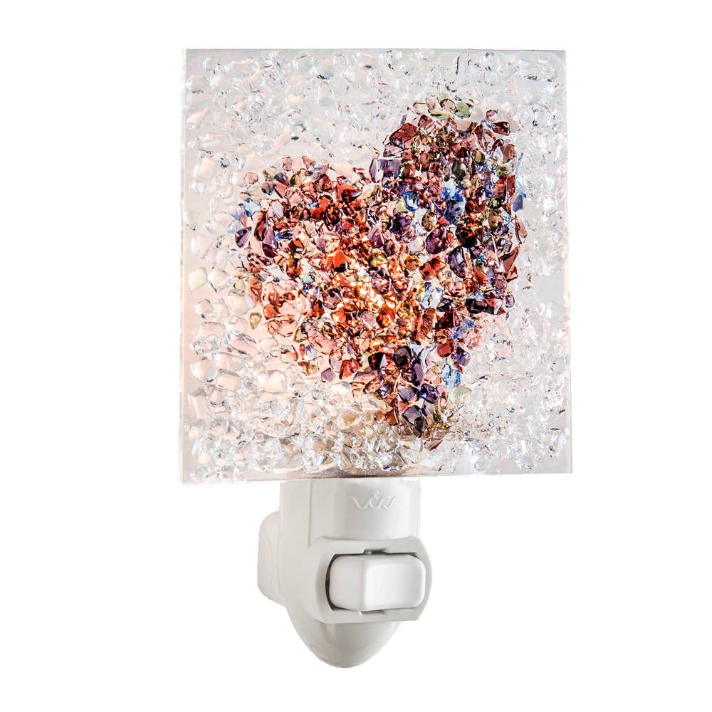 Heart Night Light Fused Glass Multi Colored Chips NTL 187