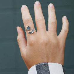 Sterling Silver or Bronze Adjustable Moon and Bat Ring: Bronze