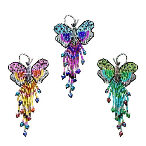 Beaded Butterfly Figurine Seed Bead Fringe Dangle Ornament