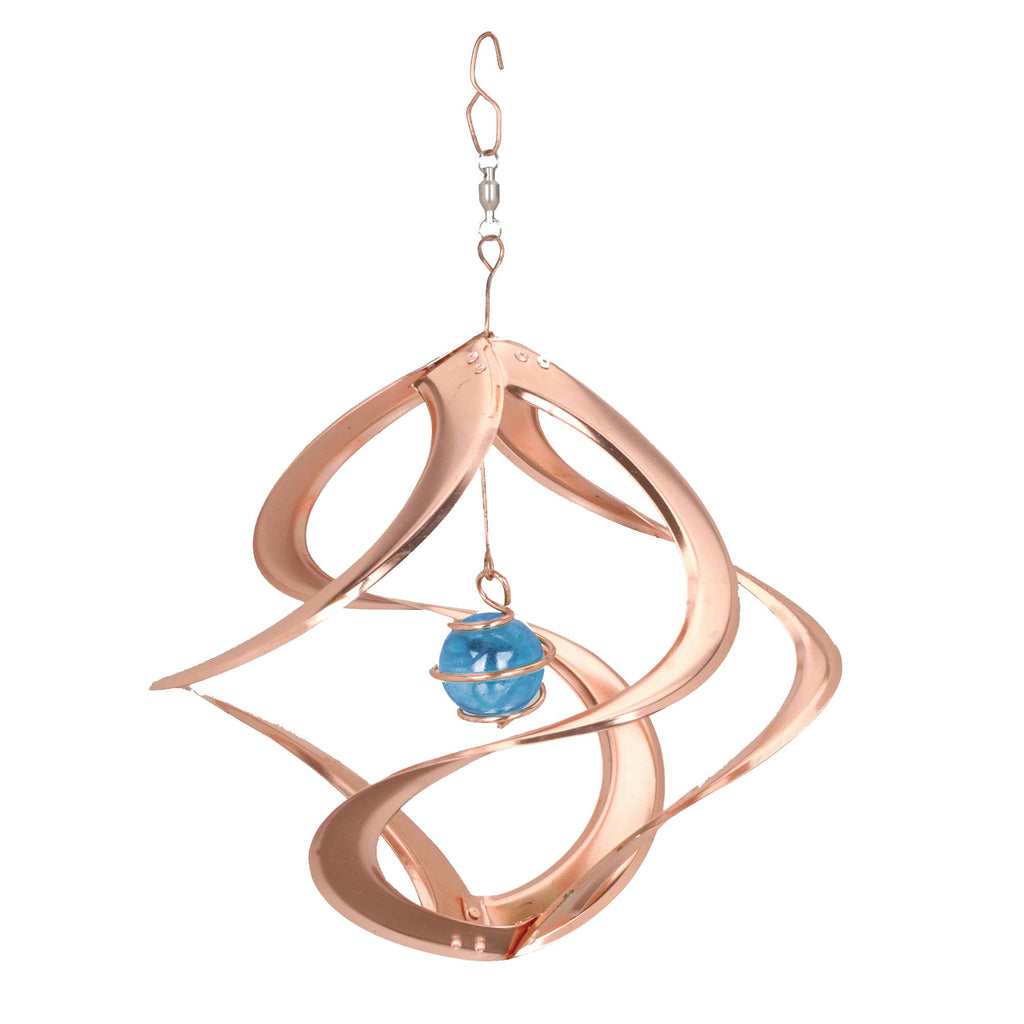 Copper Cosmix Garden Spinner w/ Blue Glass Planet - 11”