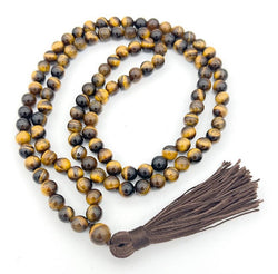 Tiger's Eye Zen Unknotted 108 Bead Mala - Prayer Beads - 8mm