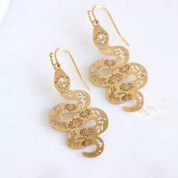 Lotus Snake Earrings: Gold Plated