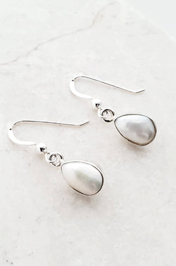 Sterling Silver Bezeled Teardrop Earring - Pearl
