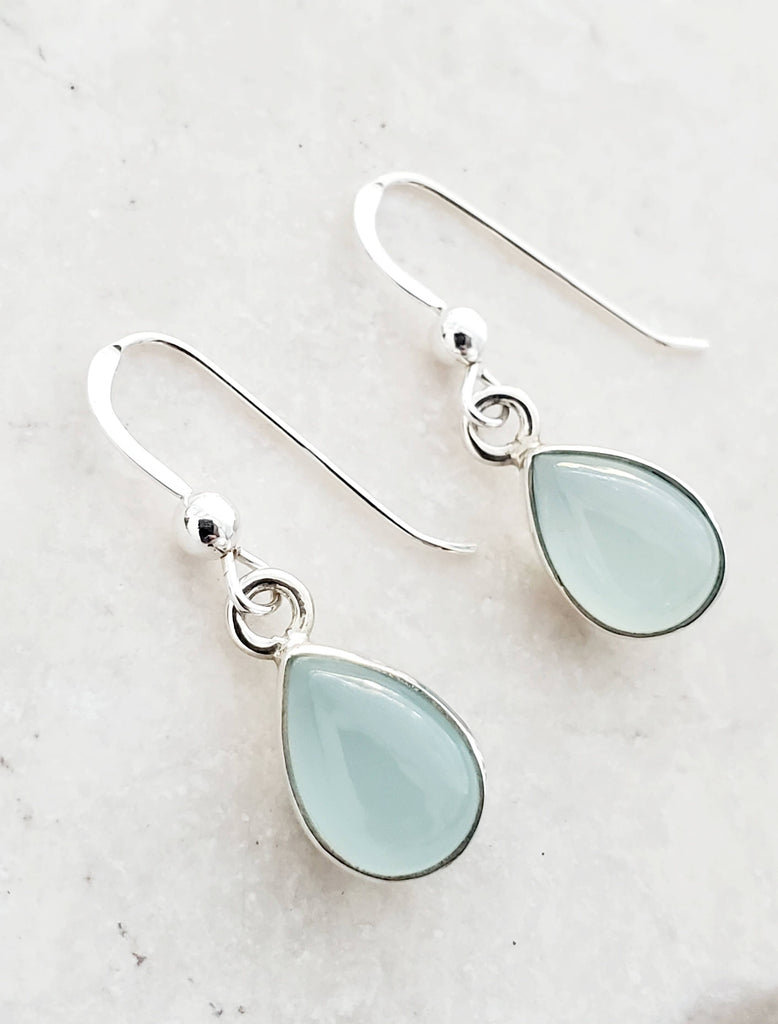 Sterling Silver Bezeled Teardrop Earring - Aqua Chalcedony