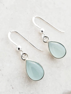 Sterling Silver Bezeled Teardrop Earring - Aqua Chalcedony