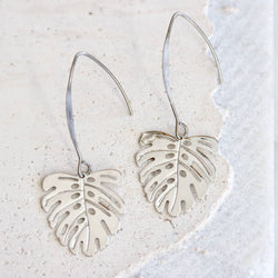 Monstera Drop Earrings - Silver