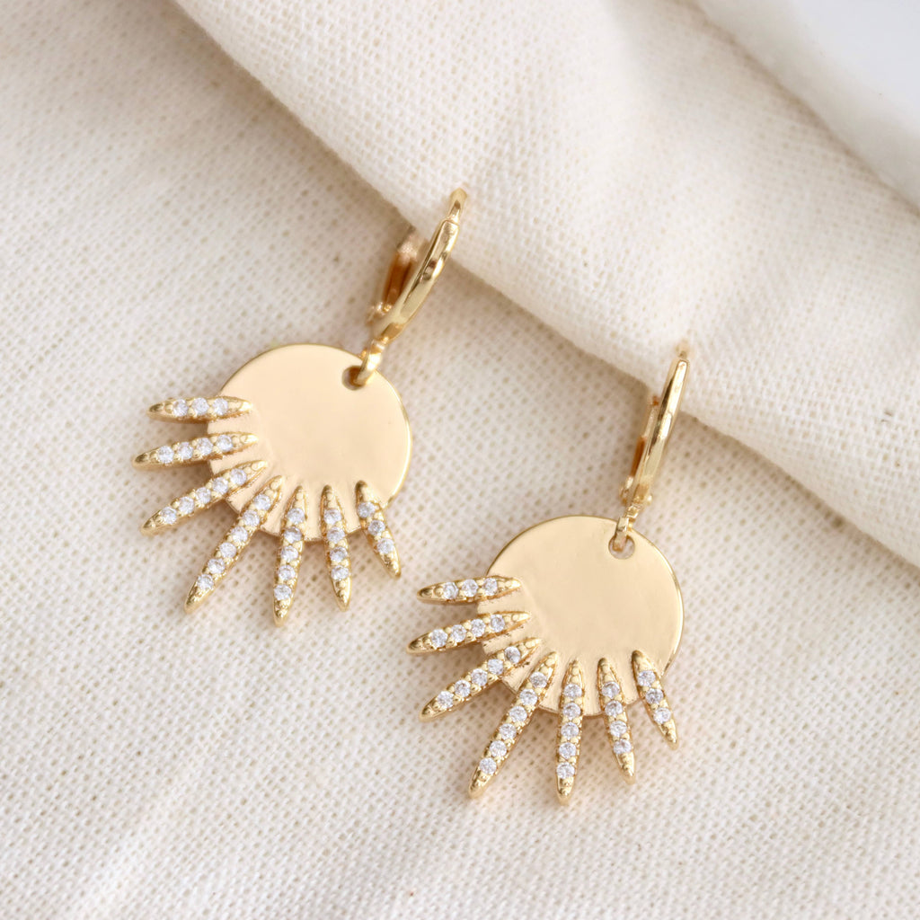 CZ  Pave Starburst Huggie Hoop Earrings