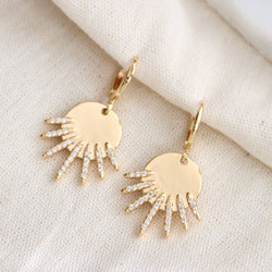 CZ  Pave Starburst Huggie Hoop Earrings