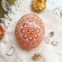 OM Peach Selenite Crystal Palm Stone Oval Gifts For Women