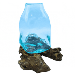 MGW-38 - Large Molten Glass Vase - Terrarium Jar on Wood