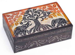 Tree of Life with Elephant stone box: Multicolor / Soapstone / 4x6