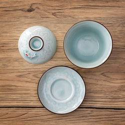 Gaiwan Tea Brewing Cup with Lid Sky Blue Koi (1/80)