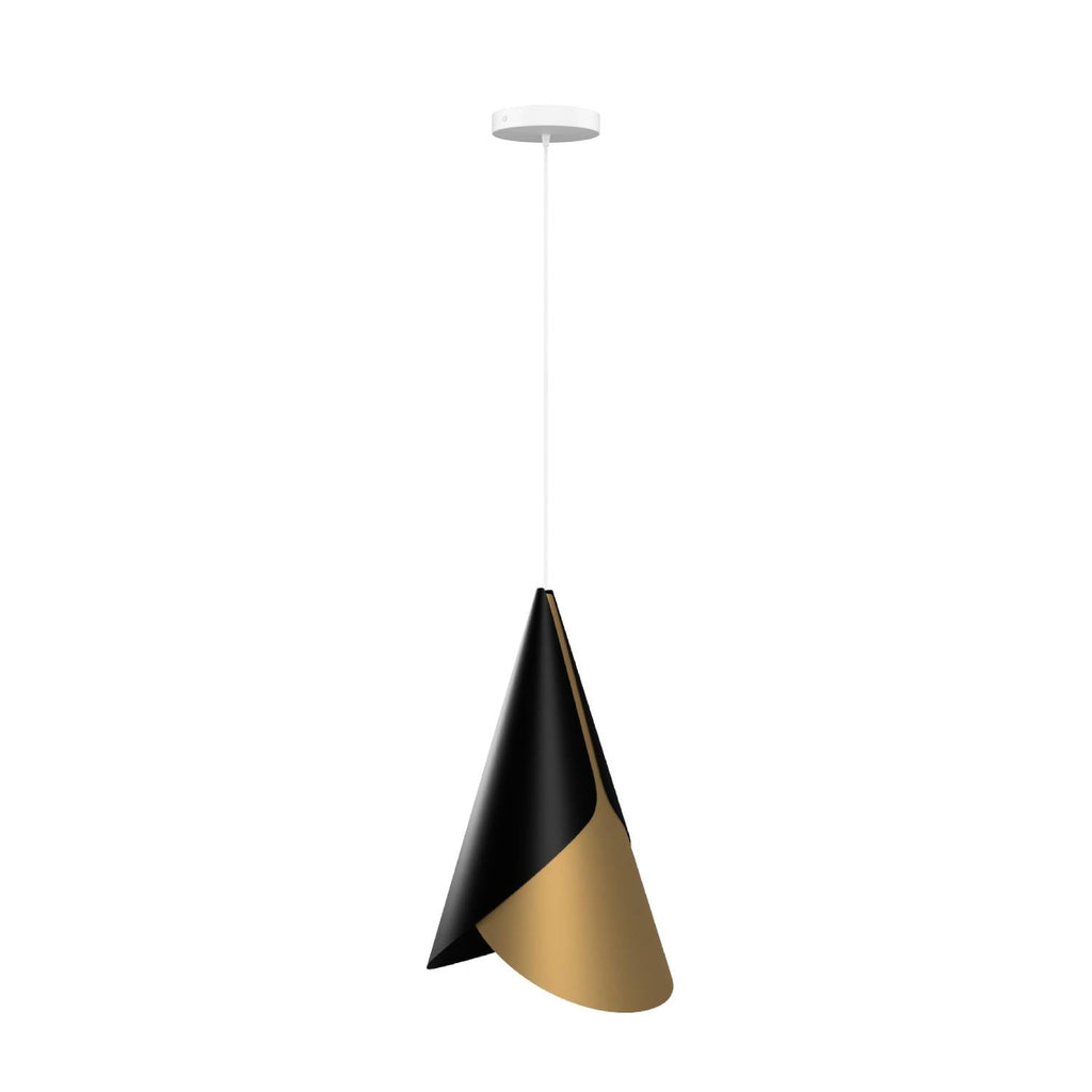 Cornet Hardwired Cone Pendant in Black and Brass