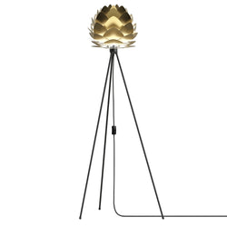 Aluvia Tripod Floor Lamp in Brushed Brass, Black Base