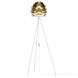 Aluvia Tripod Floor Lamp in Brushed Brass, White Base