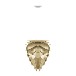 Conia Brass Medium Hardwired Pendant, White Cord