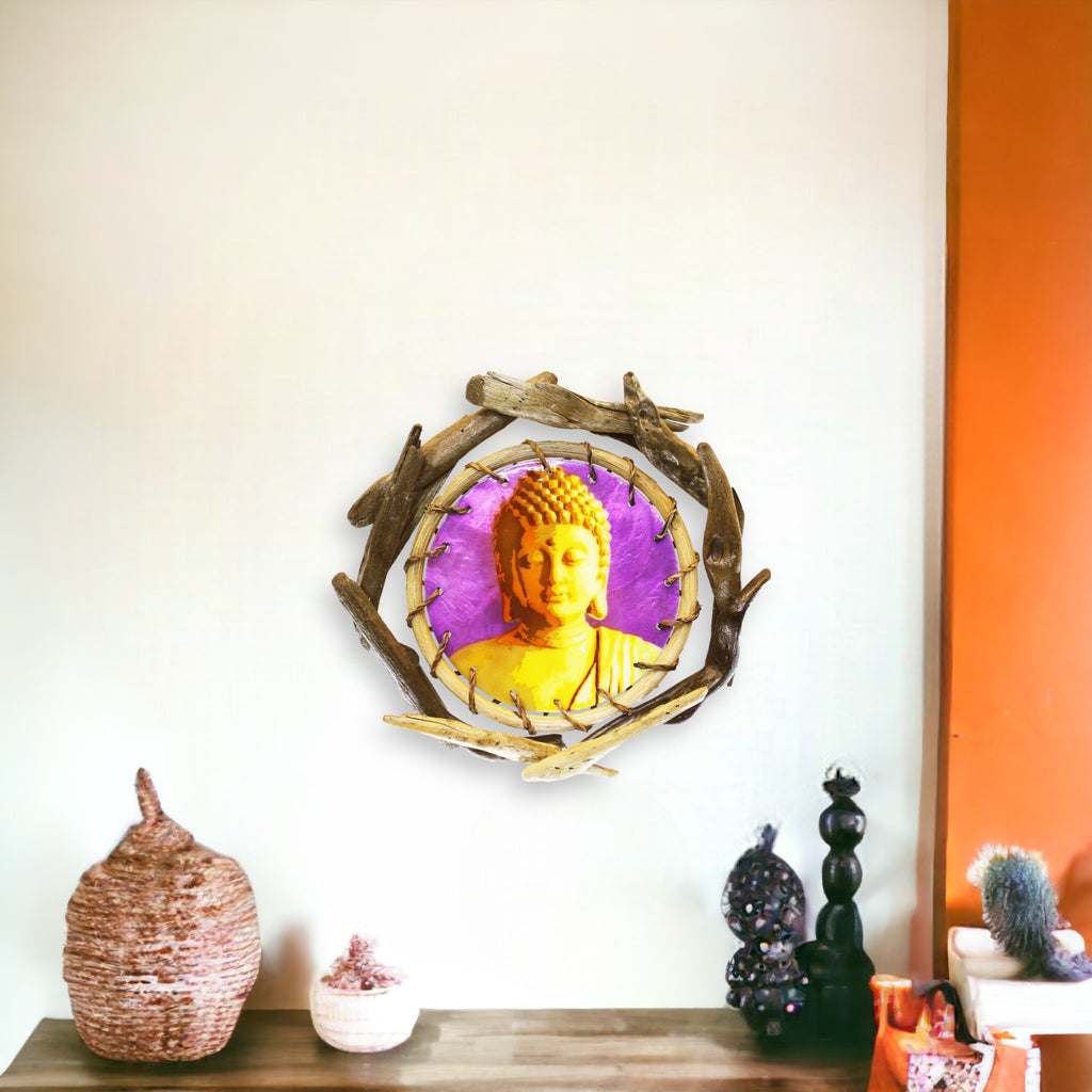 BUDDHA - Driftwood Rattan Capiz Laminated Wall Decor