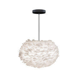 Eos Medium Hardwired Pendant in White, Black Cord