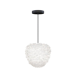 Eos Evia Medium Hardwired Pendant in White, Black canopy/cord
