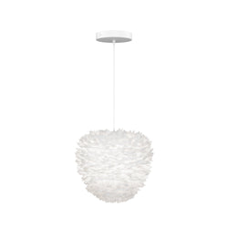 Eos Evia Medium Hardwired Pendant in White, White canopy/cord