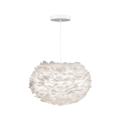 Eos Medium Hardwired Pendant in White, White Cord