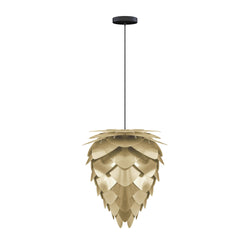 Conia Brass Mini Hardwired Pendant, Black Cord