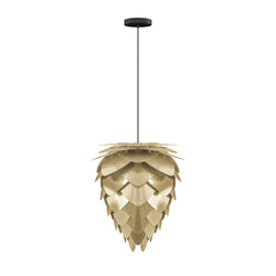 Conia Brass Mini Hardwired Pendant, Black Cord