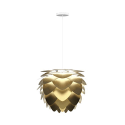 Aluvia Mini Hardwired Pendant in Brushed Brass, White Cord