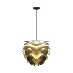 Aluvia Mini Hardwired Pendant in Brushed Brass, Black Cord