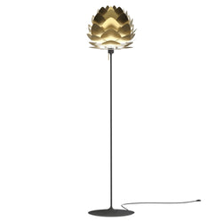 Aluvia Floor Lamp in Brushed Brass, Black Base
