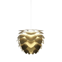Aluvia Medium Plug-In Pendant in Brushed Brass, White Cord