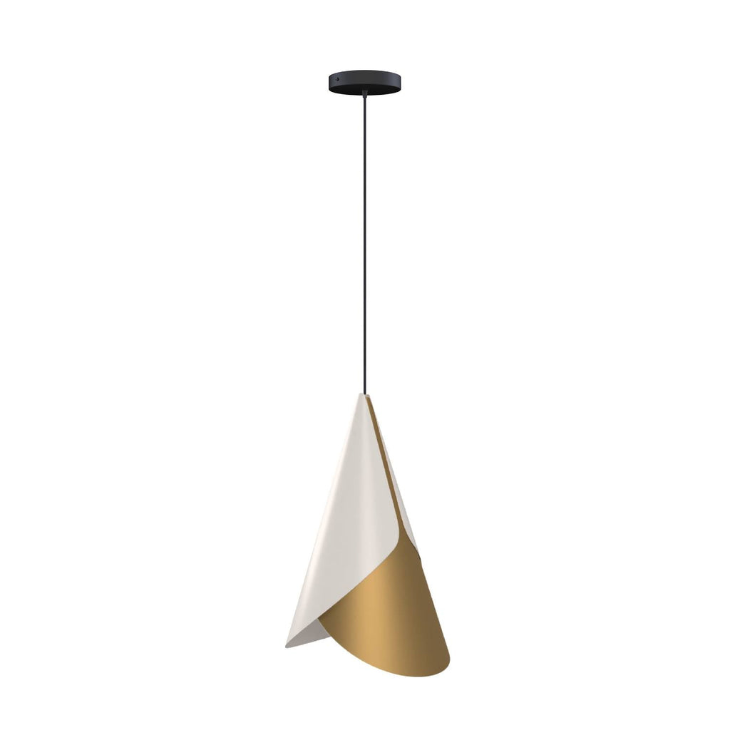 Cornet Hardwired Cone Pendant in White and Brass