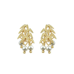Gold Bamboos with Pearls Earrings